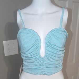 Bardot Sky Blue Ruched Top